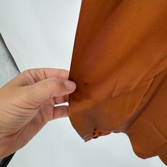 ASOS Rust Satin Mini Dress Size 6 Collared Deep V Neck Fall Party Dress Babydoll - Picture 5 of 6